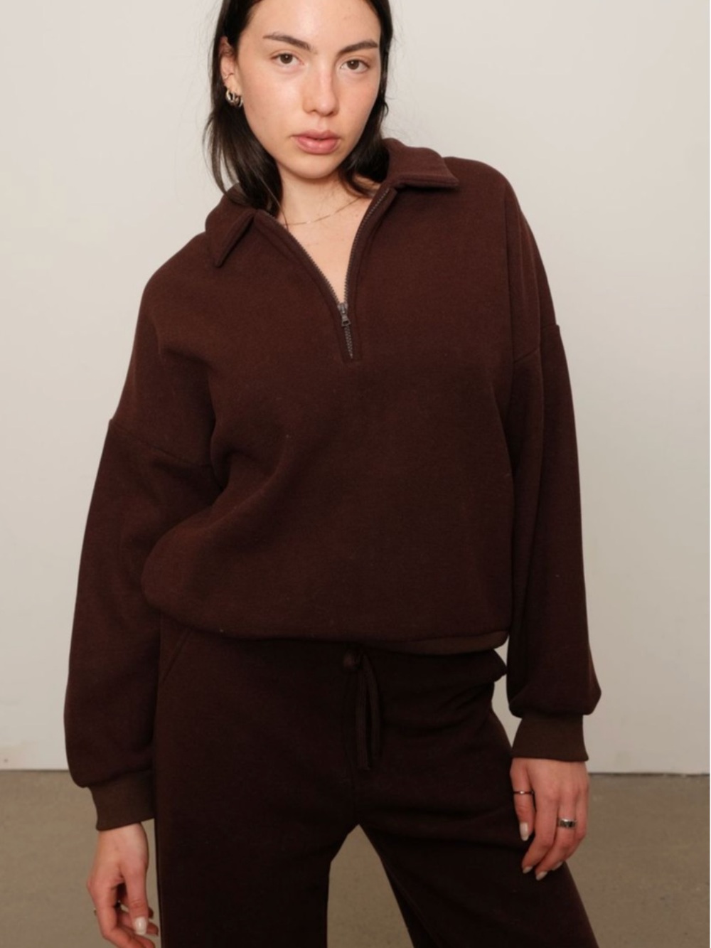 Kuwalla Tee Gabbie Plush Polo Quarter-Zip 'Chocolate Brown'